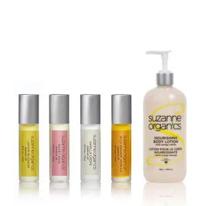 4-Piece Essence Rollers Set & Salon Size Wild Orange Vanilla Nourishing Body Lotion Set