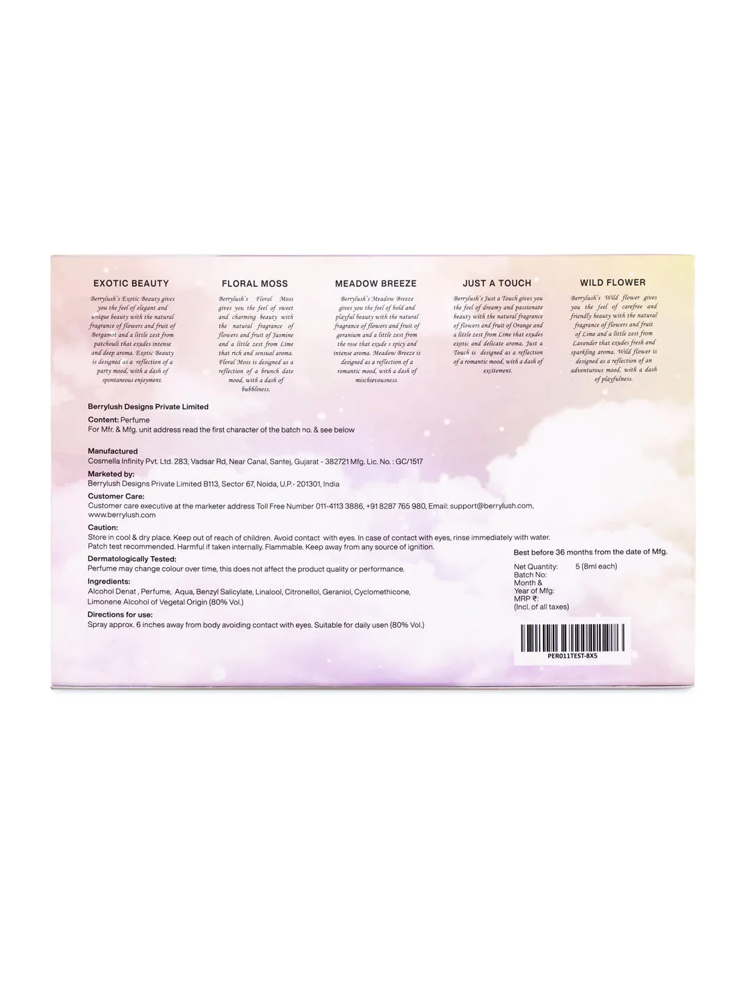 Berrylush Women Set of 5 Eau De Parfum Long Lasting Perfumes - 8ml