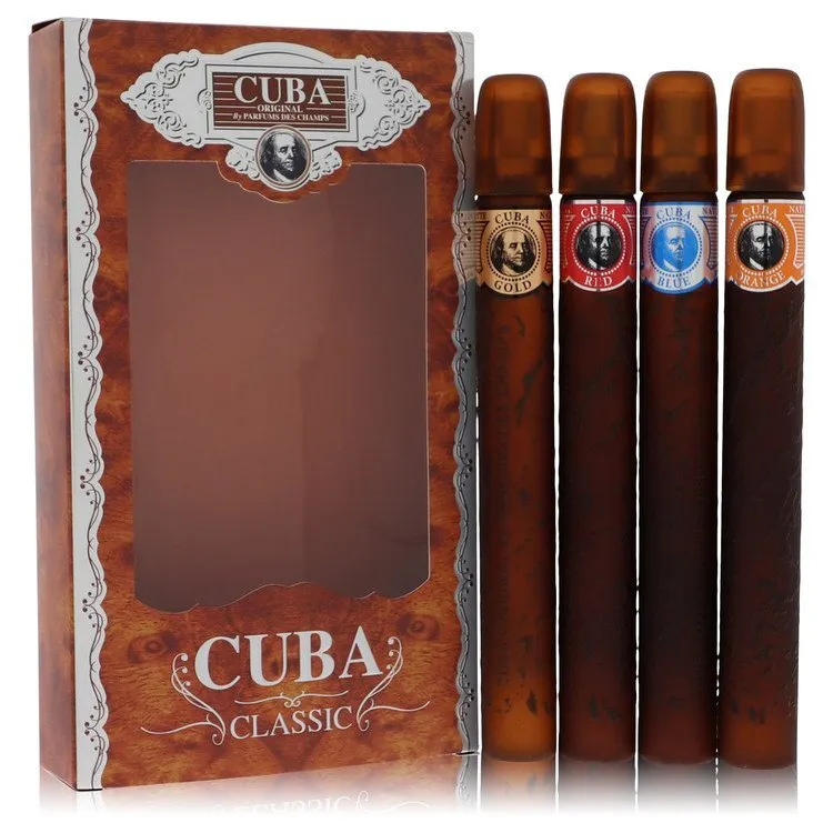 Cuba Gold Gift Set By Fragluxe Gift Set - Cuba Variety Set includes All Four 1.15 oz Sprays Cuba Red Cuba Blue Cuba Gold and Cuba Orange (Cuba Gold Gift Set By Fragluxe)