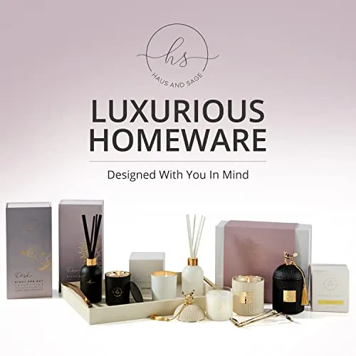 Reed Diffuser & Luxury Scented Candle Gift Set - 6.8 fl oz Sandalwood Geranium Reed Diffuser with 6.5oz Candle with Lid - 6 Fiber Diffuser Sticks