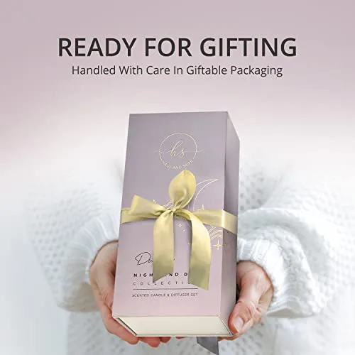 Reed Diffuser & Luxury Scented Candle Gift Set - 6.8 fl oz Sandalwood Geranium Reed Diffuser with 6.5oz Candle with Lid - 6 Fiber Diffuser Sticks