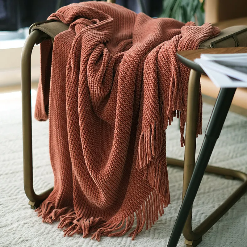 Solid Color Knitted Throw