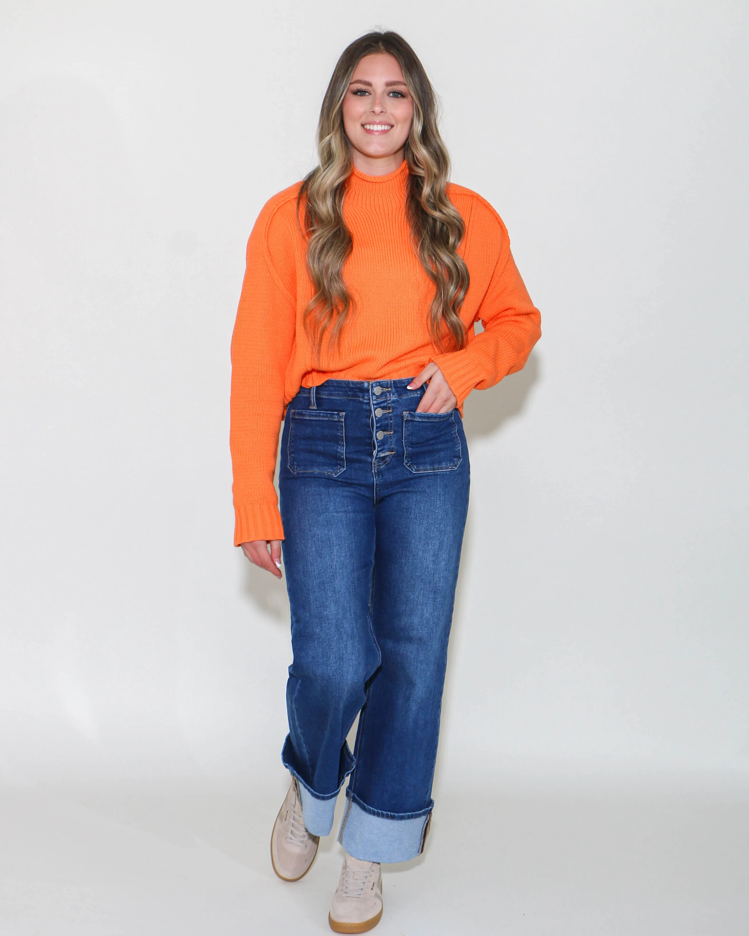 Solid Knit Oversized Sweater in Orange