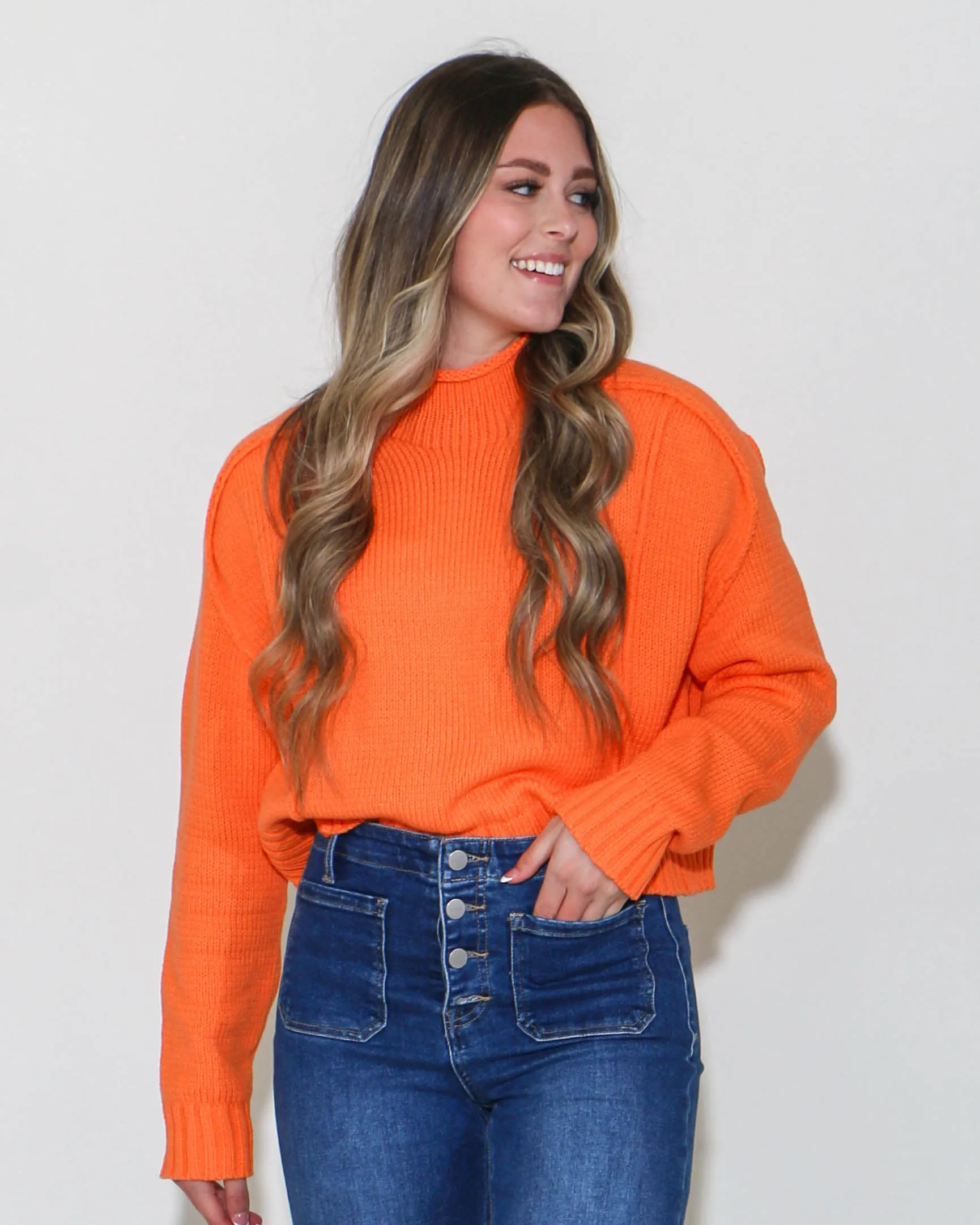 Solid Knit Oversized Sweater in Orange