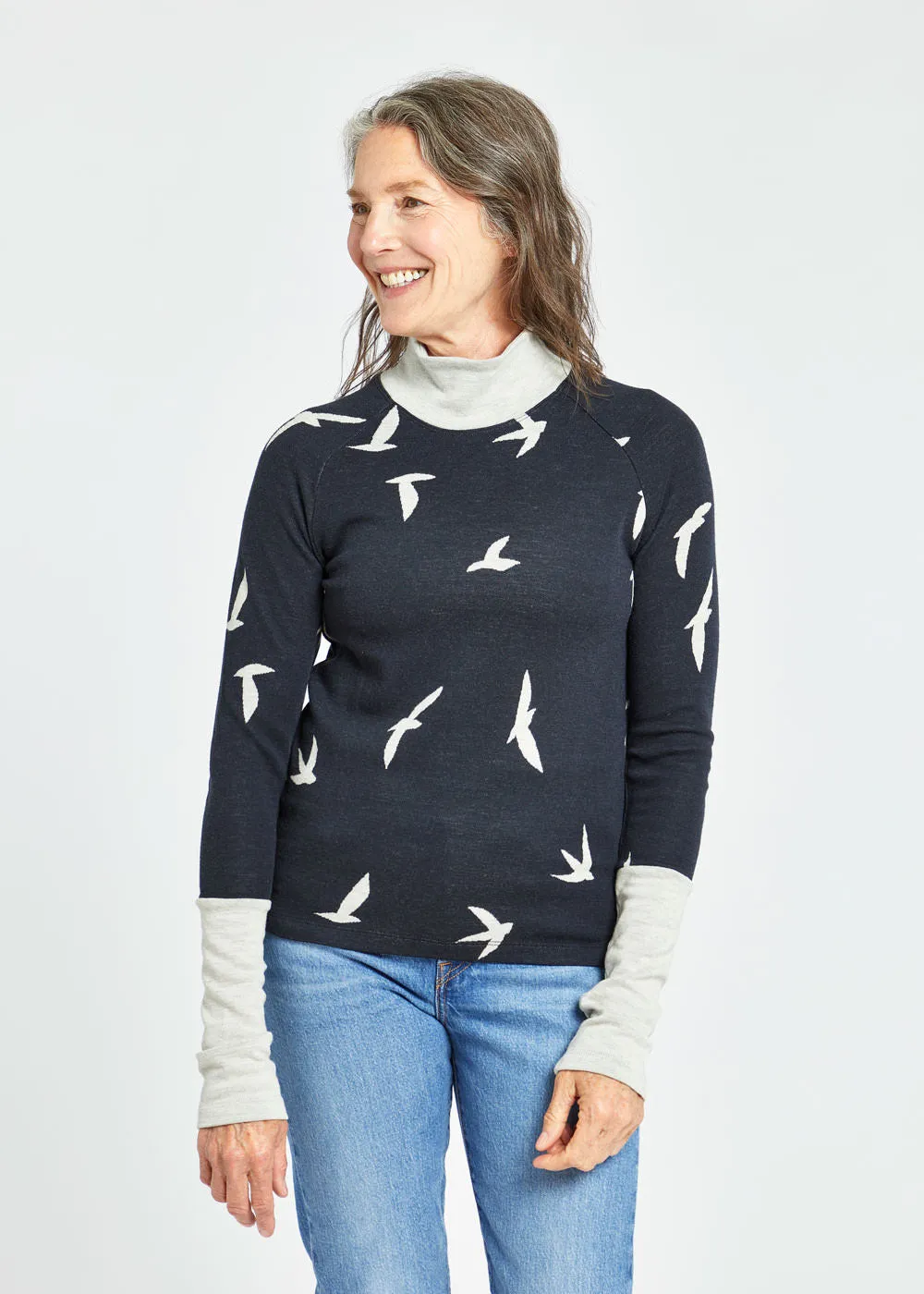 Wazzie Wool Jacquard Mock Neck Long Sleeve